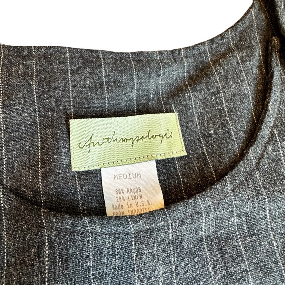 VINTAGE ANTHROPOLOGIE cottage core linen pinstripe maxi dress - Picture 3 of 7